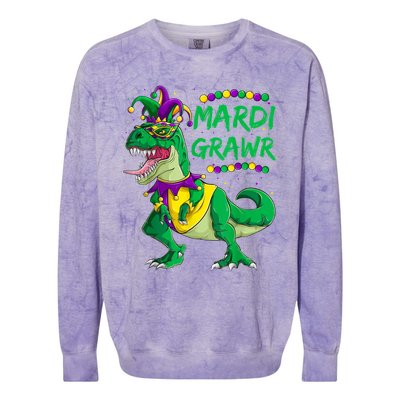 Mardi Grawr Dino Jester Outfit, Mardi Gras T Rex Kids Boys Colorblast Crewneck Sweatshirt