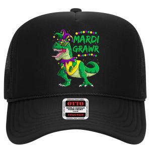 Mardi Grawr Dino Jester Outfit, Mardi Gras T Rex Kids Boys High Crown Mesh Back Trucker Hat