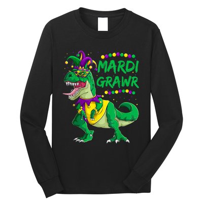 Mardi Grawr Dino Jester Outfit, Mardi Gras T Rex Kids Boys Long Sleeve Shirt