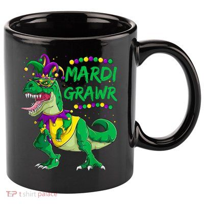 Mardi Grawr Dino Jester Outfit, Mardi Gras T Rex Kids Boys 11oz C Handle Ceramic Mug