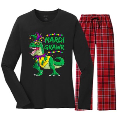 Mardi Grawr Dino Jester Outfit, Mardi Gras T Rex Kids Boys Women's Long Sleeve Flannel Pajama Set 