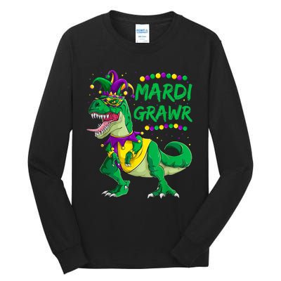 Mardi Grawr Dino Jester Outfit, Mardi Gras T Rex Kids Boys Tall Long Sleeve T-Shirt