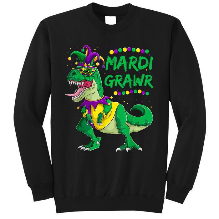 Mardi Grawr Dino Jester Outfit, Mardi Gras T Rex Kids Boys Tall Sweatshirt