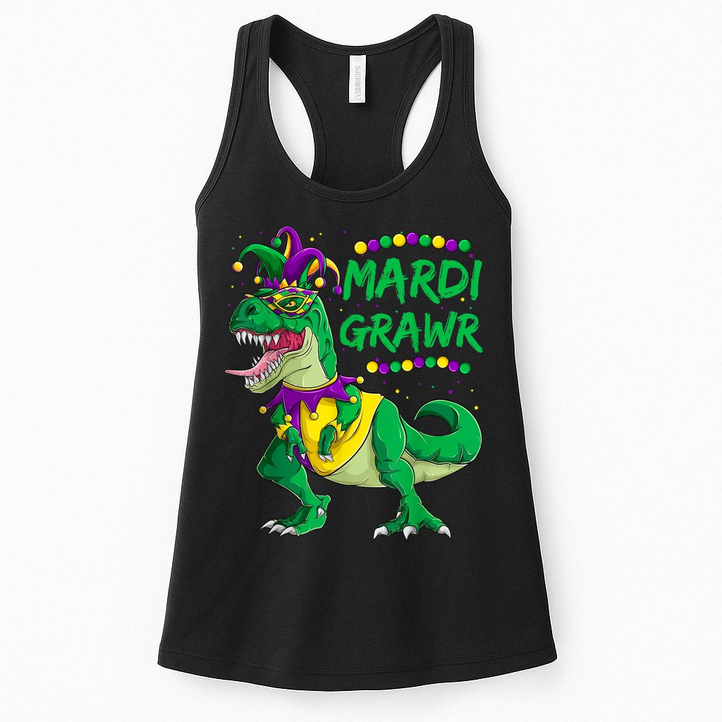 Mardi Grawr Dino Jester Outfit, Mardi Gras T Rex Kids Boys Womens Tank Top