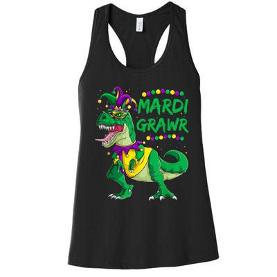 Mardi Grawr Dino Jester Outfit, Mardi Gras T Rex Kids Boys Women's Racerback Tank