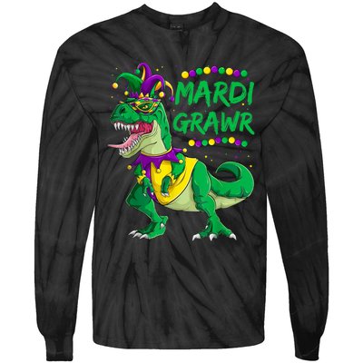 Mardi Grawr Dino Jester Outfit, Mardi Gras T Rex Kids Boys Tie-Dye Long Sleeve Shirt