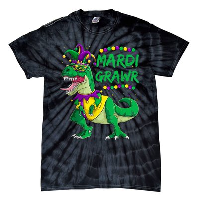 Mardi Grawr Dino Jester Outfit, Mardi Gras T Rex Kids Boys Tie-Dye T-Shirt