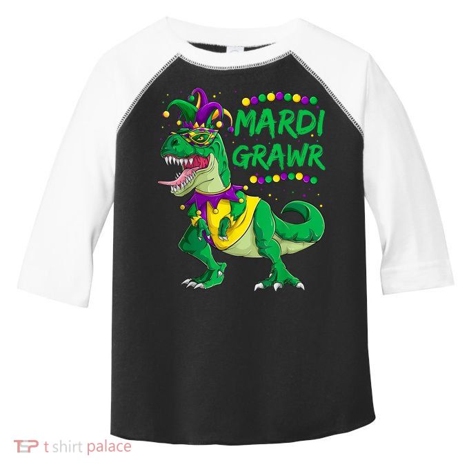Mardi Grawr Dino Jester Outfit, Mardi Gras T Rex Kids Boys Toddler Fine Jersey T-Shirt
