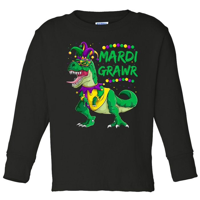 Mardi Grawr Dino Jester Outfit, Mardi Gras T Rex Kids Boys Toddler Long Sleeve Shirt