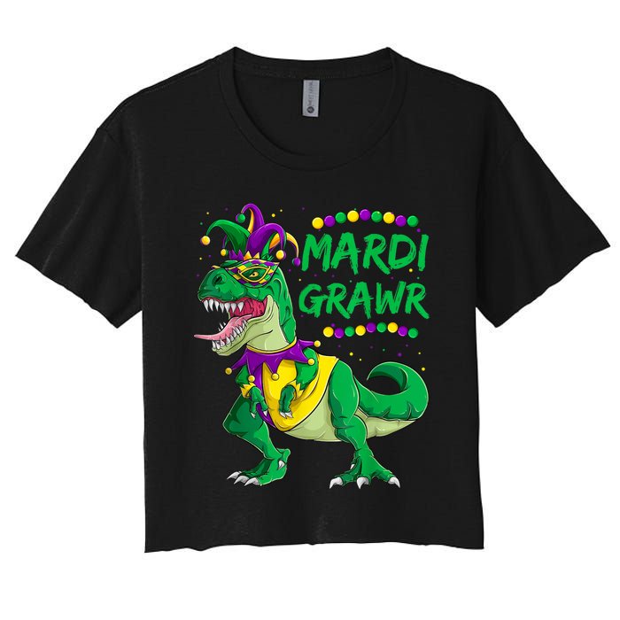 Mardi Grawr Dino Jester Outfit, Mardi Gras T Rex Kids Boys Women's Crop Top Tee