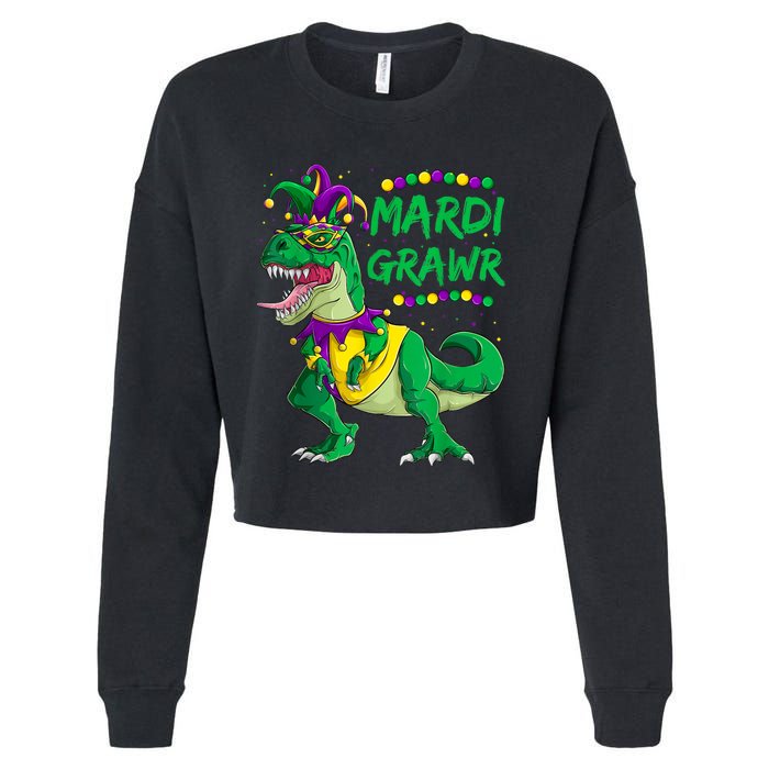 Mardi Grawr Dino Jester Outfit, Mardi Gras T Rex Kids Boys Cropped Pullover Crew