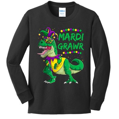 Mardi Grawr Dino Jester Outfit, Mardi Gras T Rex Kids Boys Kids Long Sleeve Shirt