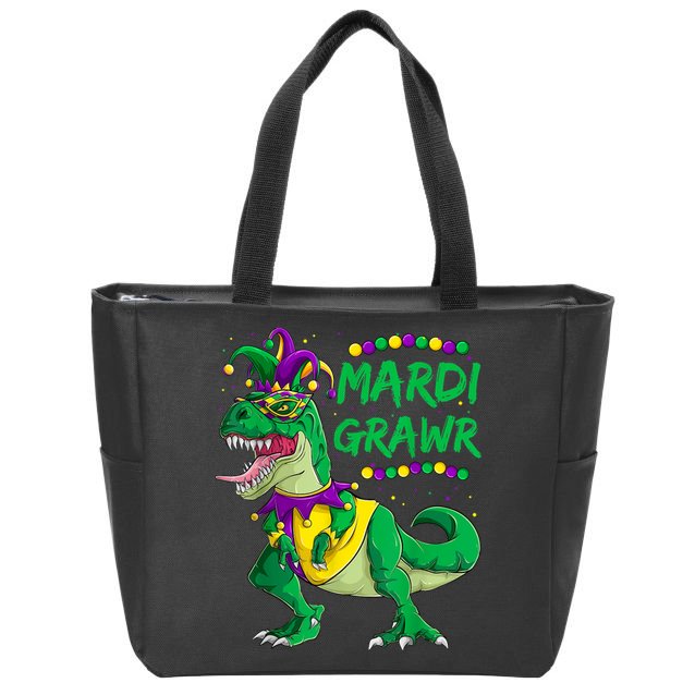 Mardi Grawr Dino Jester Outfit, Mardi Gras T Rex Kids Boys Zip Tote Bag
