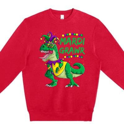 Mardi Grawr Dino Jester Outfit, Mardi Gras T Rex Kids Boys Premium Crewneck Sweatshirt