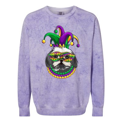 Mardi Gras Dog Apparel Shih Tzu Dog Mom Dad Lovers Colorblast Crewneck Sweatshirt