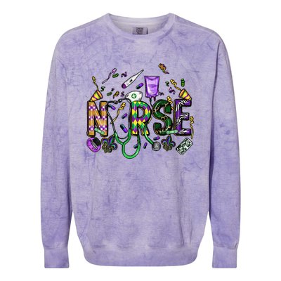 Mardi Gras Day Nurse New Orleans Nursing Festival Party Colorblast Crewneck Sweatshirt