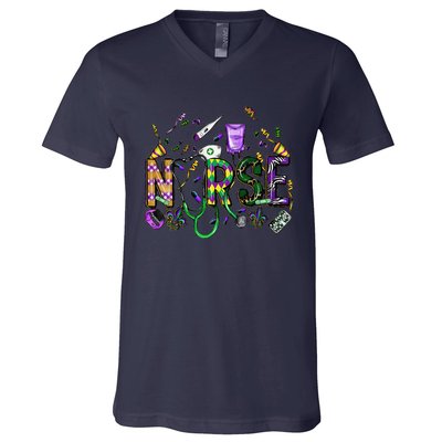 Mardi Gras Day Nurse New Orleans Nursing Festival Party V-Neck T-Shirt