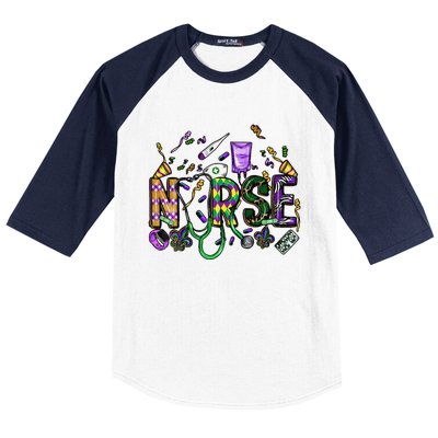 Mardi Gras Day Nurse New Orleans Nursing Festival Party Baseball Sleeve Shirt