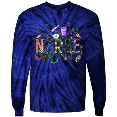 Mardi Gras Day Nurse New Orleans Nursing Festival Party Tie-Dye Long Sleeve Shirt