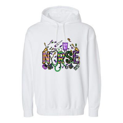 Mardi Gras Day Nurse New Orleans Nursing Festival Party Garment-Dyed Fleece Hoodie