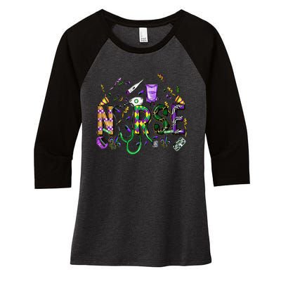 Mardi Gras Day Nurse New Orleans Nursing Festival Party Women's Tri-Blend 3/4-Sleeve Raglan Shirt