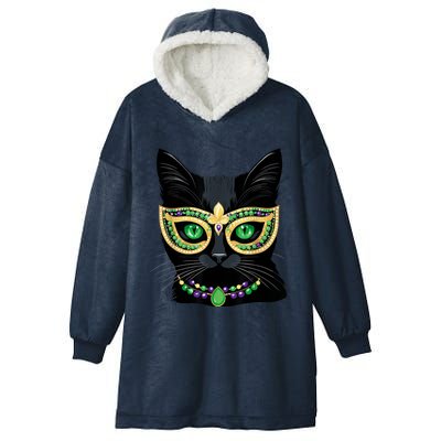 Mardi Gras Design Black Cat Mardi Gras Carnival Cat Lover Hooded Wearable Blanket