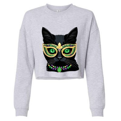 Mardi Gras Design Black Cat Mardi Gras Carnival Cat Lover Cropped Pullover Crew