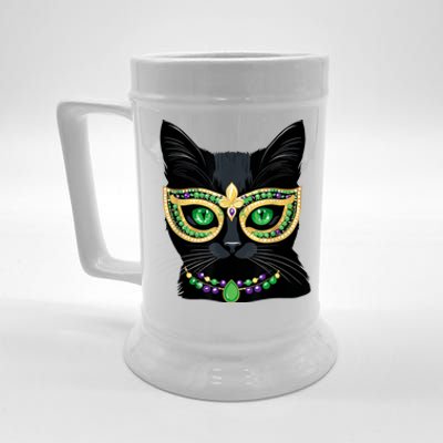 Mardi Gras Design Black Cat Mardi Gras Carnival Cat Lover Beer Stein