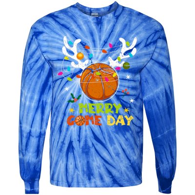 Merry Game Day Christmas Basketball Reindeer Xmas Sport Cool Gift Tie-Dye Long Sleeve Shirt