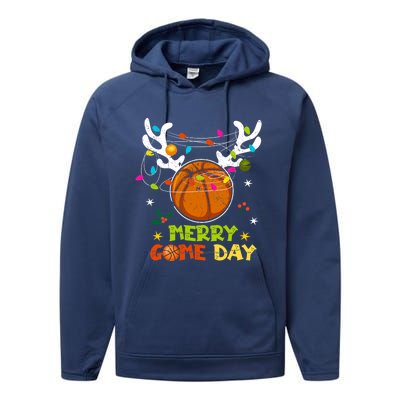 Merry Game Day Christmas Basketball Reindeer Xmas Sport Cool Gift Performance Fleece Hoodie