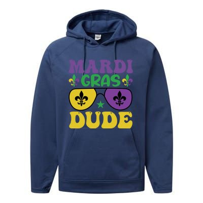 Mardi Gras Dude Sunglasses With Fleur De Lis Performance Fleece Hoodie