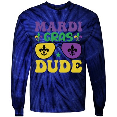 Mardi Gras Dude Sunglasses With Fleur De Lis Tie-Dye Long Sleeve Shirt