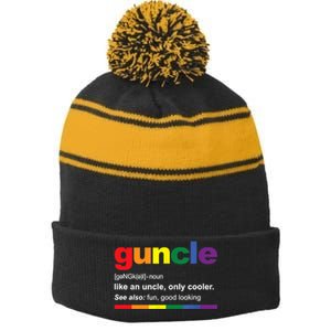 Mens Guncle Definition Rainbow Funny Gift For Gay Uncle TShirt Stripe Pom Pom Beanie