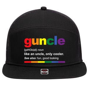 Mens Guncle Definition Rainbow Funny Gift For Gay Uncle TShirt 7 Panel Mesh Trucker Snapback Hat