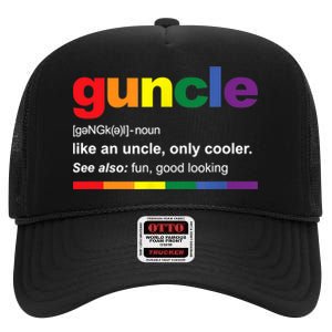 Mens Guncle Definition Rainbow Funny Gift For Gay Uncle TShirt High Crown Mesh Back Trucker Hat