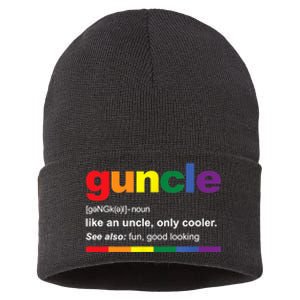 Mens Guncle Definition Rainbow Funny Gift For Gay Uncle TShirt Sustainable Knit Beanie