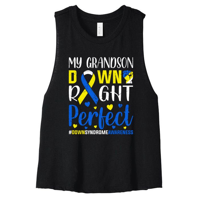 My Grandson Down Right Perfect Down Syndrome Awareness Day Gift Women's Racerback Cropped Tank