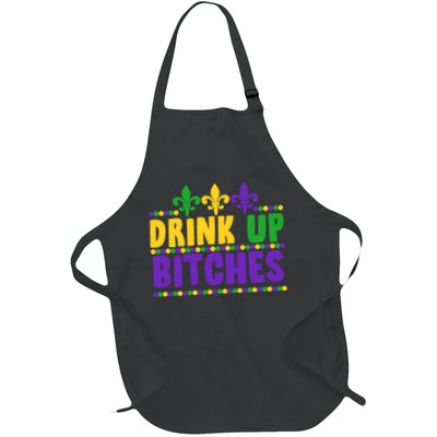 Mardi Gras Drink Up Bitches Full-Length Apron With Pockets
