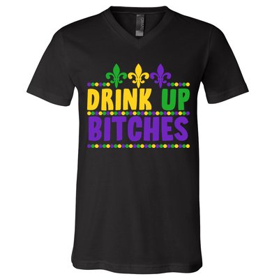Mardi Gras Drink Up Bitches V-Neck T-Shirt