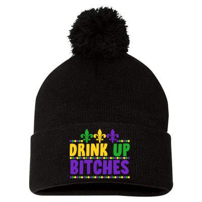 Mardi Gras Drink Up Bitches Pom Pom 12in Knit Beanie