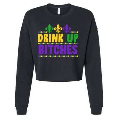 Mardi Gras Drink Up Bitches Cropped Pullover Crew