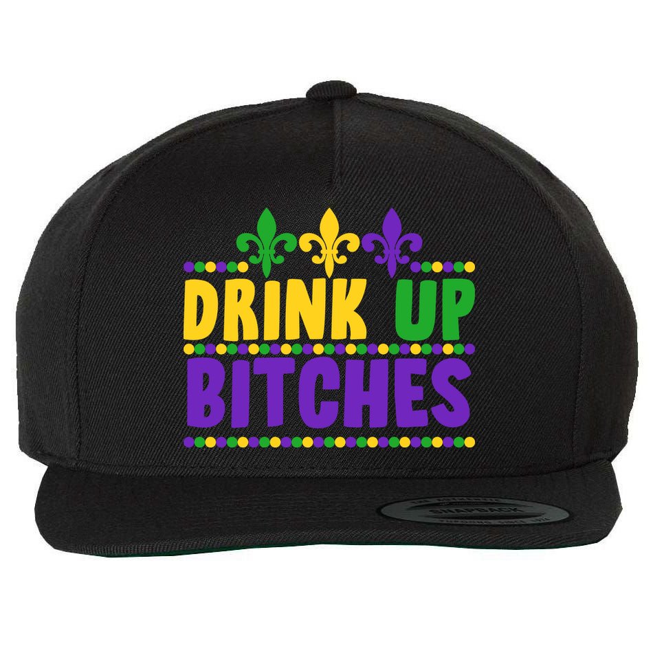 Mardi Gras Drink Up Bitches Wool Snapback Cap