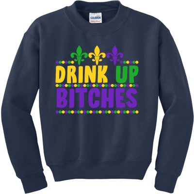 Mardi Gras Drink Up Bitches Kids Sweatshirt