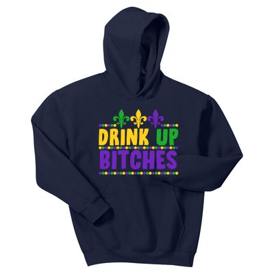 Mardi Gras Drink Up Bitches Kids Hoodie