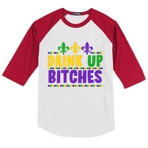 Mardi Gras Drink Up Bitches Kids Colorblock Raglan Jersey