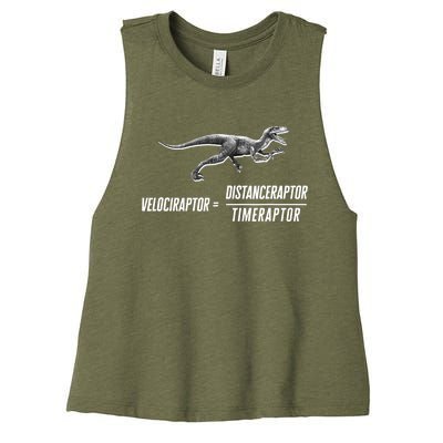 Math Geek Dinosaur Velociraptor Equation v2 Women's Racerback Cropped Tank