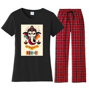 Modern Ganesh Diwali Festival Of Light Colorful Hindu Art Women's Flannel Pajama Set