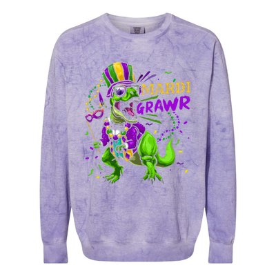 Mardi Gras Dabbing T Rex Dinosaur Mardi Grawr Bead Costume Colorblast Crewneck Sweatshirt