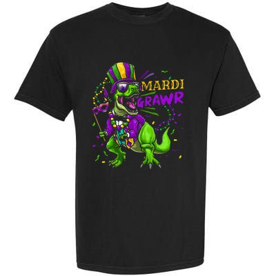 Mardi Gras Dabbing T Rex Dinosaur Mardi Grawr Bead Costume Garment-Dyed Heavyweight T-Shirt