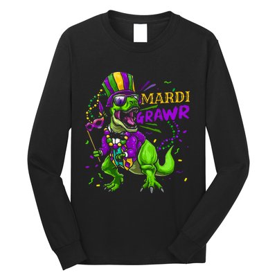 Mardi Gras Dabbing T Rex Dinosaur Mardi Grawr Bead Costume Long Sleeve Shirt